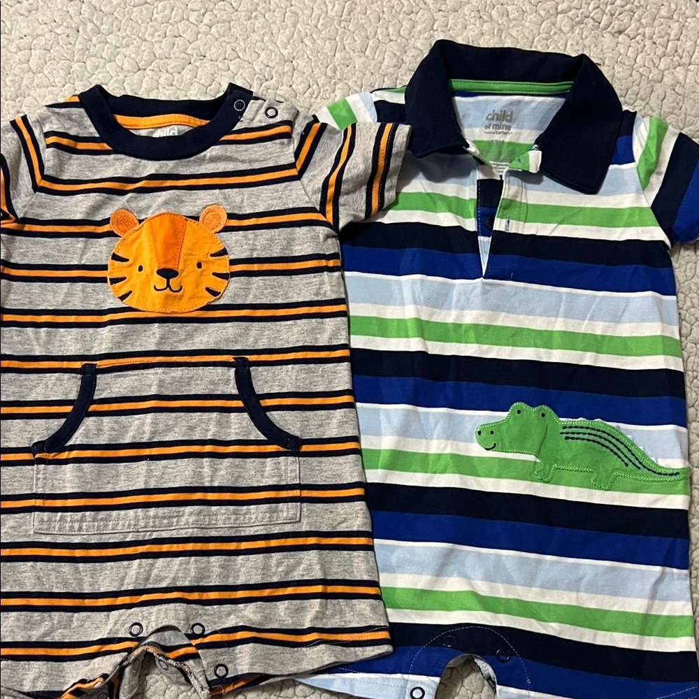 Child of Mine Navy and Green Striped Bodysuit Set of 2 for one price